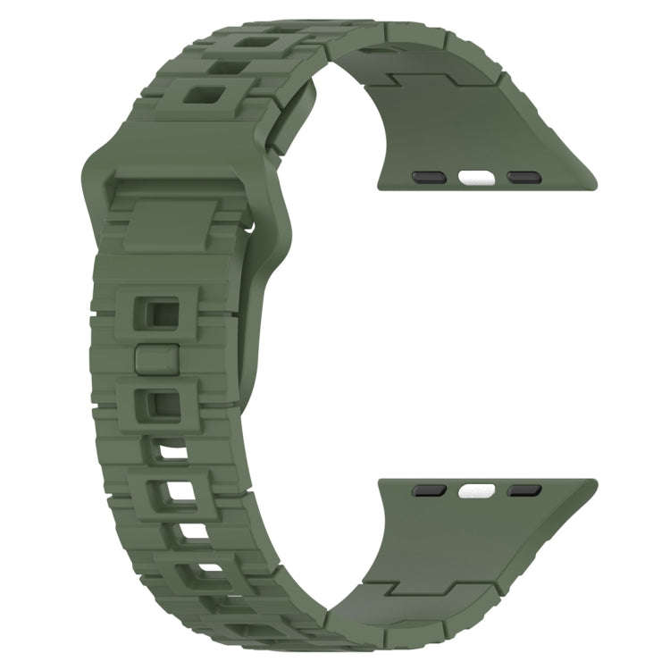 For Apple Watch 7 45mm Square Buckle Armor Style Silicone Watch Band(Dark Green)