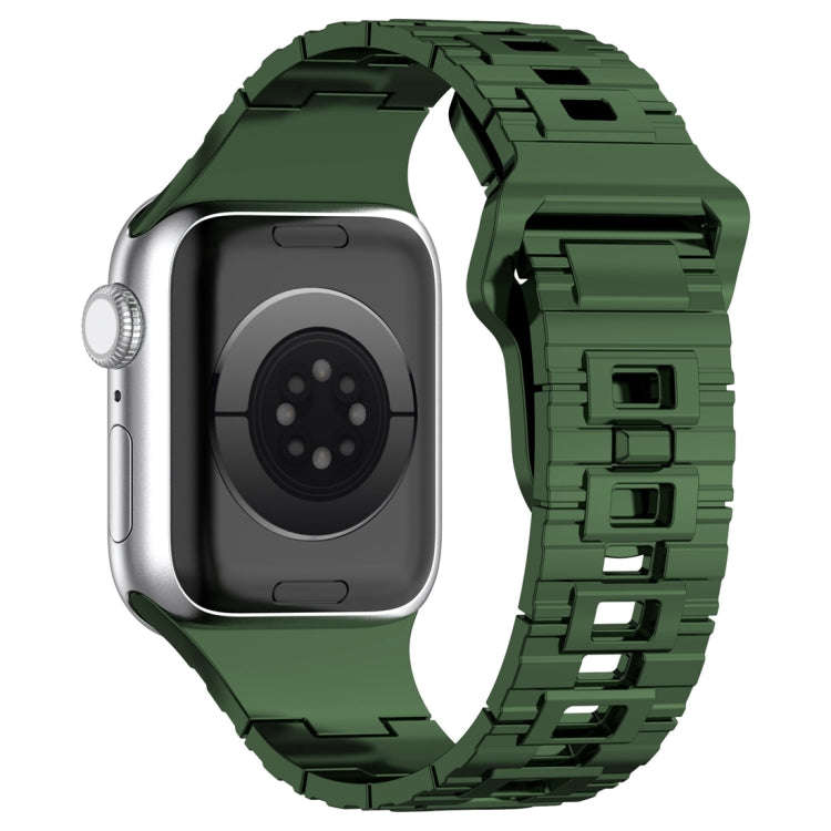 For Apple Watch 7 45mm Square Buckle Armor Style Silicone Watch Band(Plating Green)