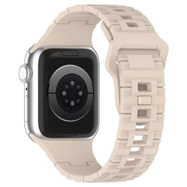 For Apple Watch 6 40mm Square Buckle Armor Style Silicone Watch Band(Ivory White)