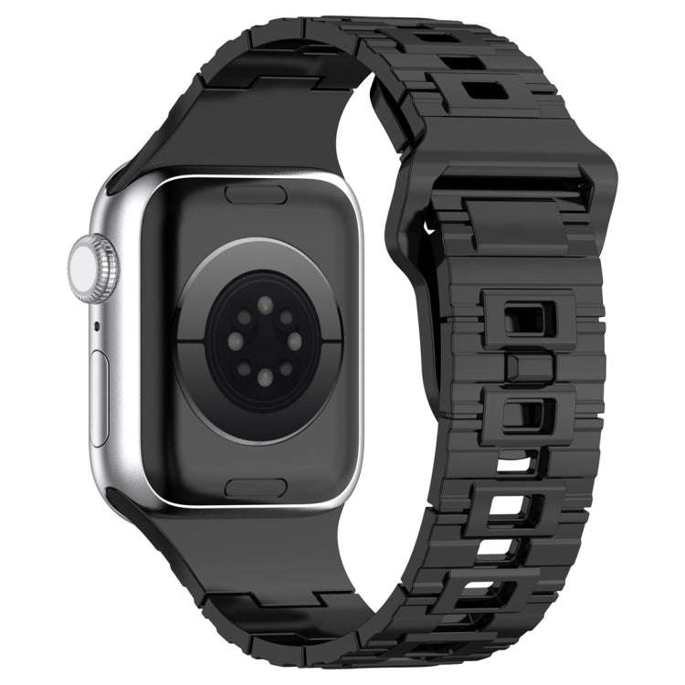 For Apple Watch 6 44mm Square Buckle Armor Style Silicone Watch Band(Plating Titanium Black)