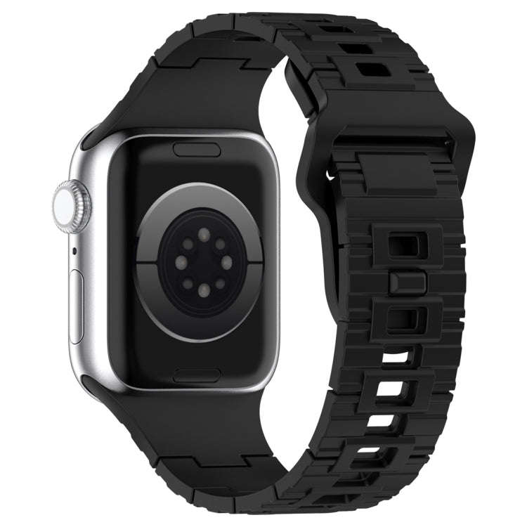 For Apple Watch 3 42mm Square Buckle Armor Style Silicone Watch Band(Black)