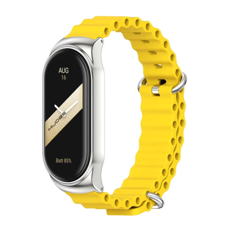 For Xiaomi Mi Band 8 / 9 Mijobs CS Case Marine Silicone Breathable Watch Band(Yellow Silver)