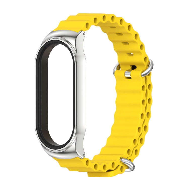 For Xiaomi Mi Band 8 / 9 Mijobs CS Case Marine Silicone Breathable Watch Band(Yellow Silver)