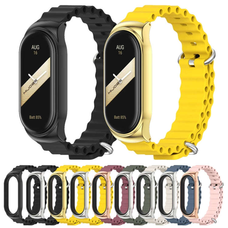 For Xiaomi Mi Band 8 / 9 Mijobs CS Case Marine Silicone Breathable Watch Band(Yellow Silver)
