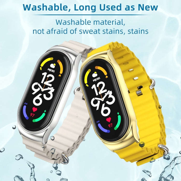 For Xiaomi Mi Band 8 / 9 Mijobs CS Case Marine Silicone Breathable Watch Band(Yellow Silver)