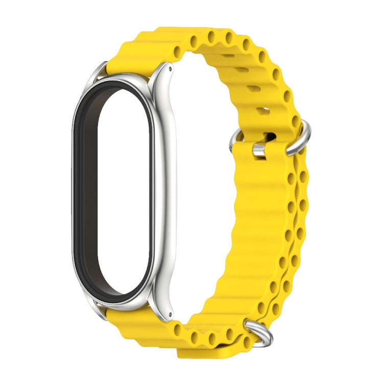 For Xiaomi Mi Band 8 / 9 Mijobs Plus Case Marine Silicone Breathable Watch Band(Yellow Silver)