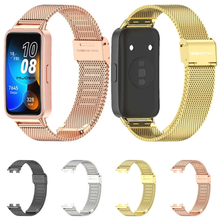 For Huawei Band 8 / 9 / 10 Mijobs Milan Buckle Stainless Steel Watch Band(Rose Gold)