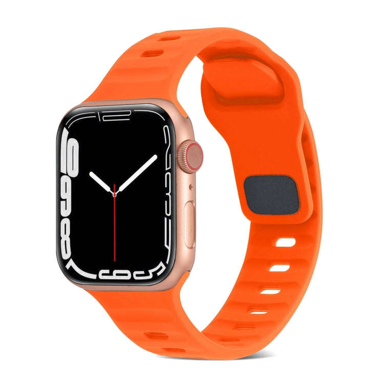 For Apple Watch Series 7 41mm Square Buckle Stripes Silicone Watch Band(Orange)