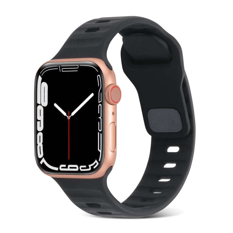 For Apple Watch Series 7 41mm Square Buckle Stripes Silicone Watch Band(Black)
