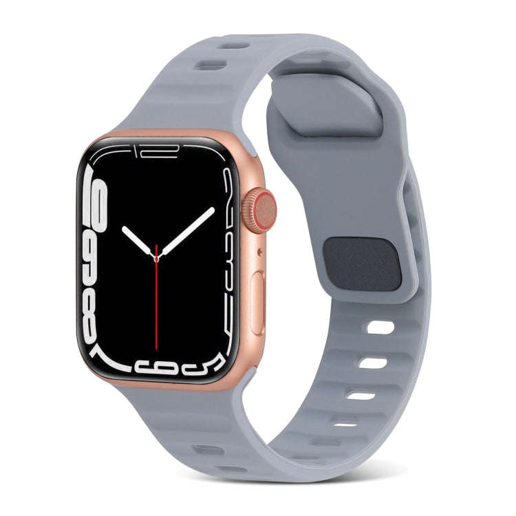 For Apple Watch Series 7 41mm Square Buckle Stripes Silicone Watch Band(Light Grey)