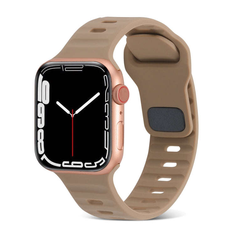For Apple Watch Series 7 41mm Square Buckle Stripes Silicone Watch Band(Brown)