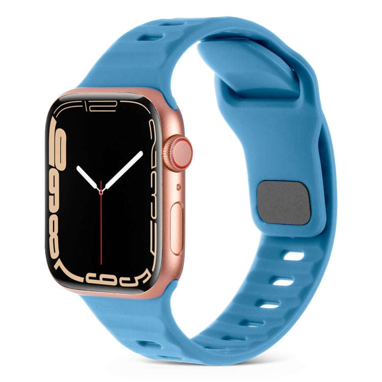 For Apple Watch Series 7 45mm Square Buckle Stripes Silicone Watch Band(Blue)