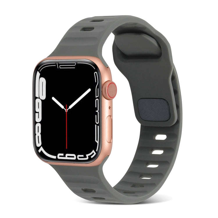 For Apple Watch Series 7 45mm Square Buckle Stripes Silicone Watch Band(Dark Grey)