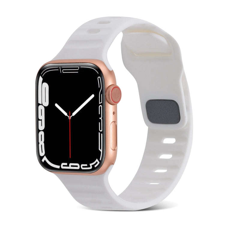 For Apple Watch Series 3 38mm Square Buckle Stripes Silicone Watch Band(White)