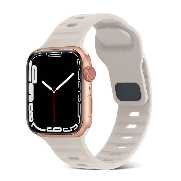 For Apple Watch Series 3 38mm Square Buckle Stripes Silicone Watch Band(Starlight)