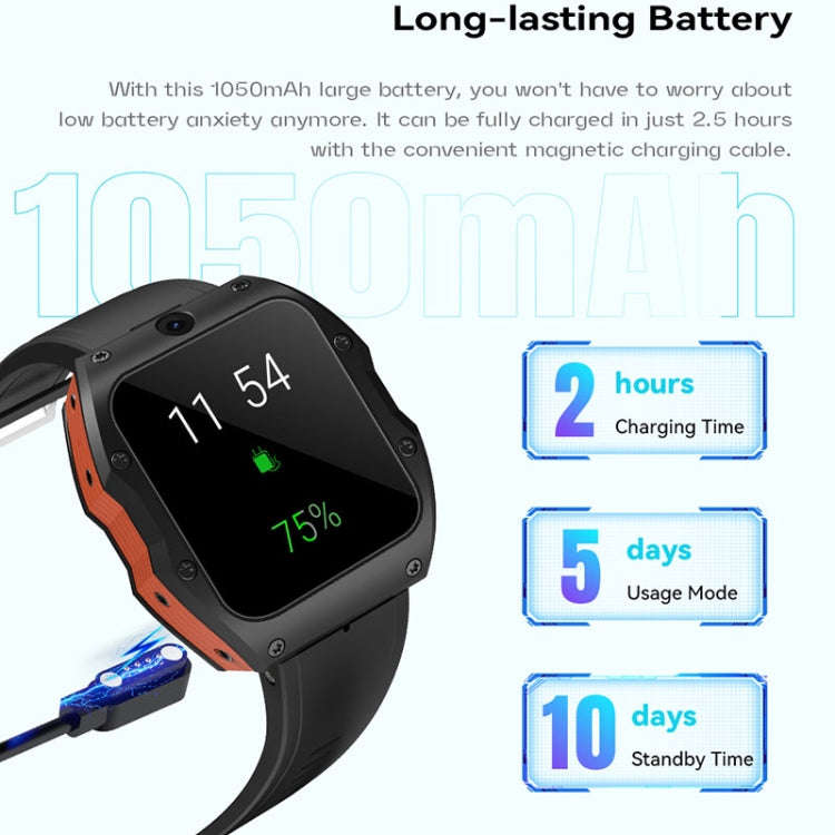 Model X 1.99 inch IP68 Waterproof Android 9.0 4G Dual Cameras Matte Smart Watch, Specification:4G...