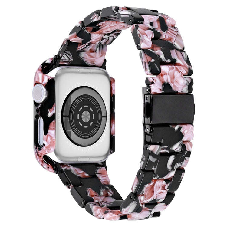 For Apple Watch Series 9 / 8 / 7 41mm Printed Resin PC Watch Band Case Kit(Black Pink)