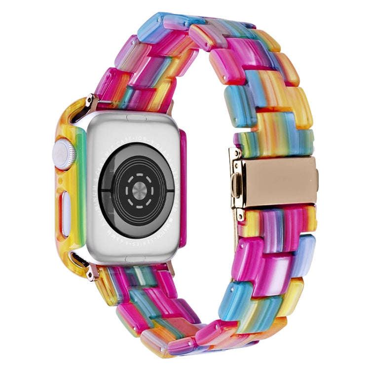 For Apple Watch Series 6/5/4/SE 44mm Printed Resin PC Watch Band Case Kit(Rainbow)