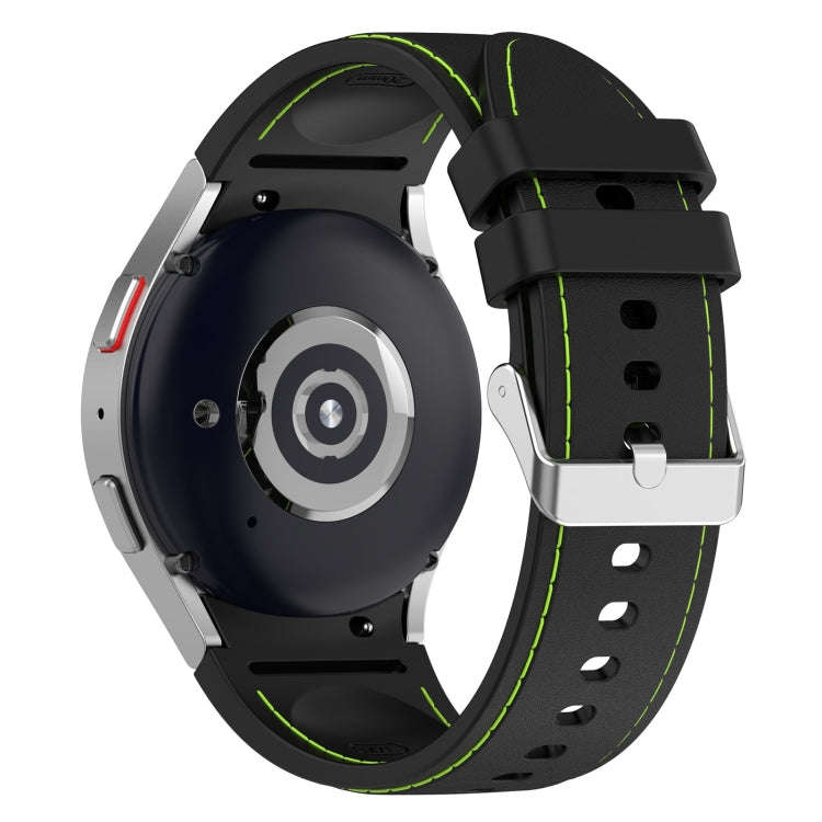For Samsung Galaxy Watch 6 / 6 Classic Leather Silicone Watch Band(Black+Green)