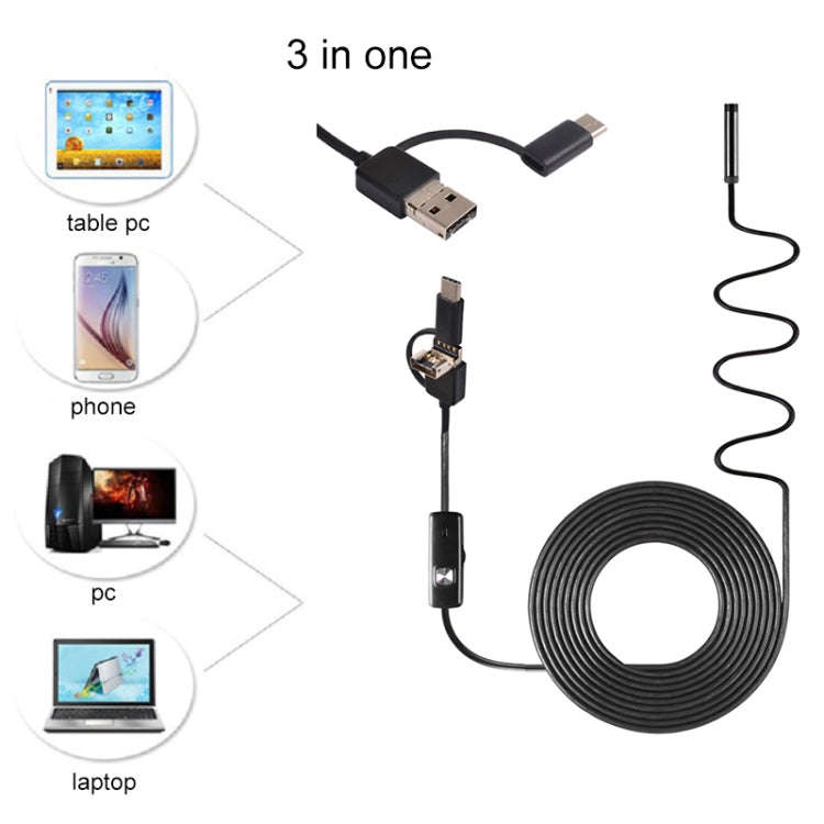 AN100 3 in 1 IP67 Waterproof USB-C / Type-C + Micro USB + USB HD Endoscope Snake Tube Inspection ...