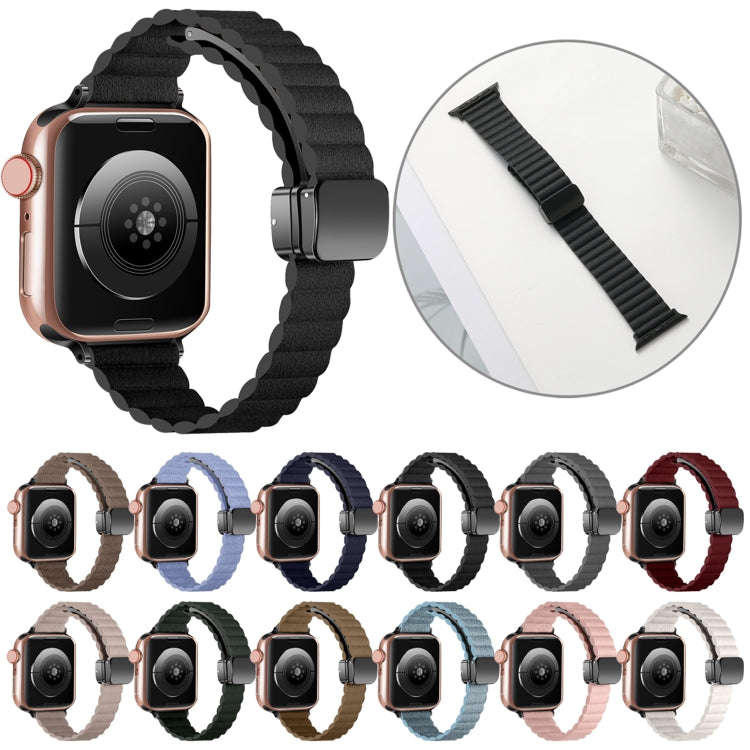 For Apple Watch 38mm Water Ripple Magnetic Folding Buckle Watch Band, Style: Thin Version(Pink)