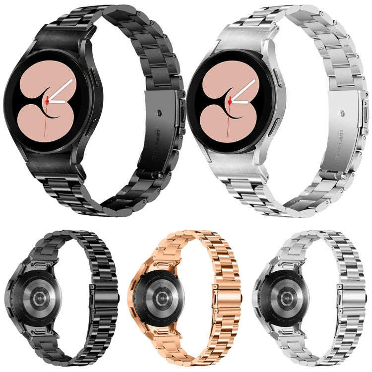 For Samsung Galaxy Watch 6 Quick Release Button Slim Three-bead Stainless Steel Watch Band(Rose G...