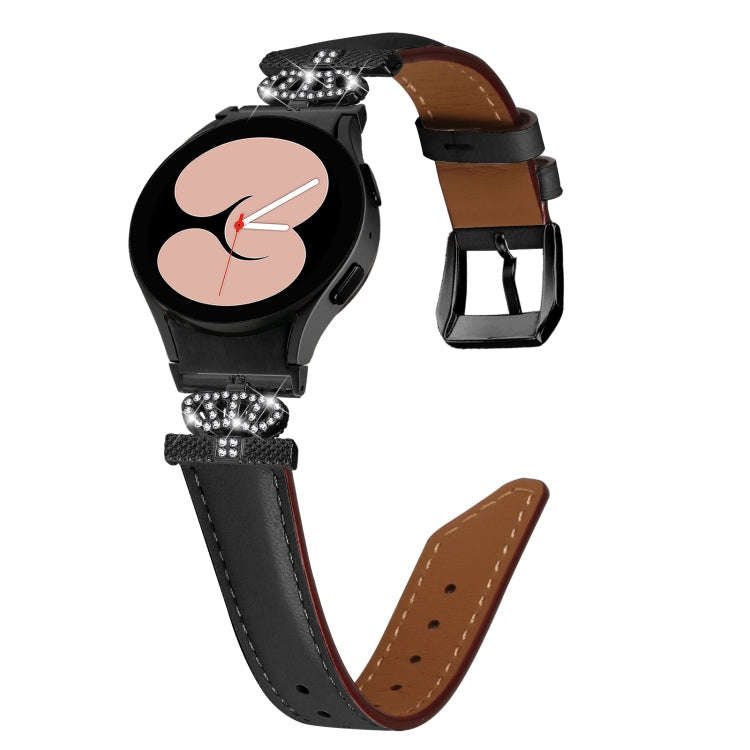 For Samsung Galaxy Watch6 / 6 Classic Crown D-shaped Twill Leather Watch Band(Black)