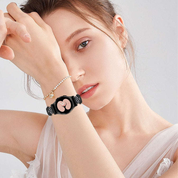 For Samsung Galaxy Watch6 / 6 Classic Crown D-shaped Twill Leather Watch Band(Black)