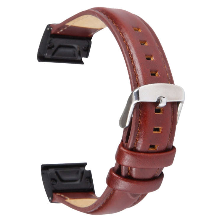 For Garmin Fenix 7X 26mm Plain Weave Genuine Leather Watch Band(Wine Red)