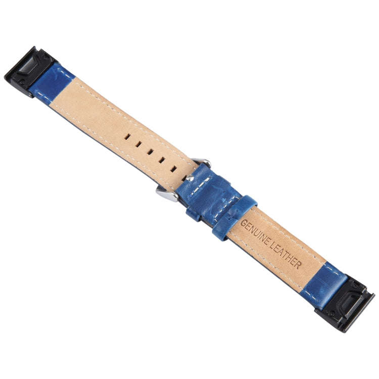 For Garmin Fenix 7X 26mm Bamboo Joint Texture Genuine Leather Watch Band(Dark Blue)