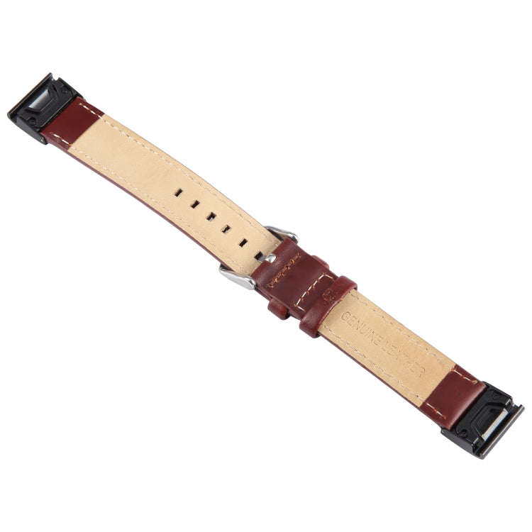 For Garmin Fenix 7X 26mm Bamboo Joint Texture Genuine Leather Watch Band(Wine Red)