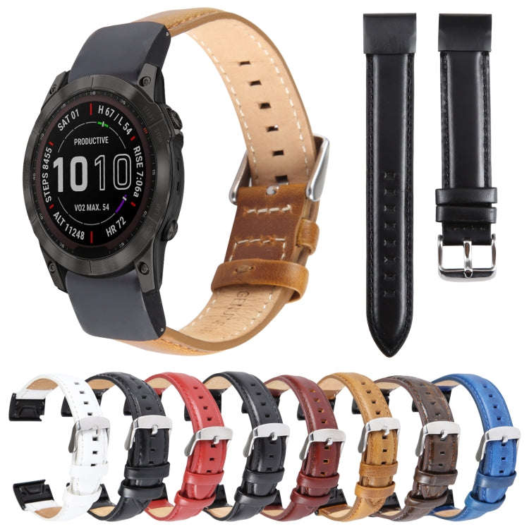 For Garmin Fenix 7X 26mm Bamboo Joint Texture Genuine Leather Watch Band(Dark Blue)