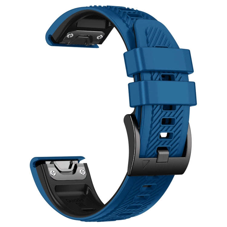 For Garmin Fenix 7 Twill Two Color Quick Release Silicone Watch Band(Royal Blue Black)