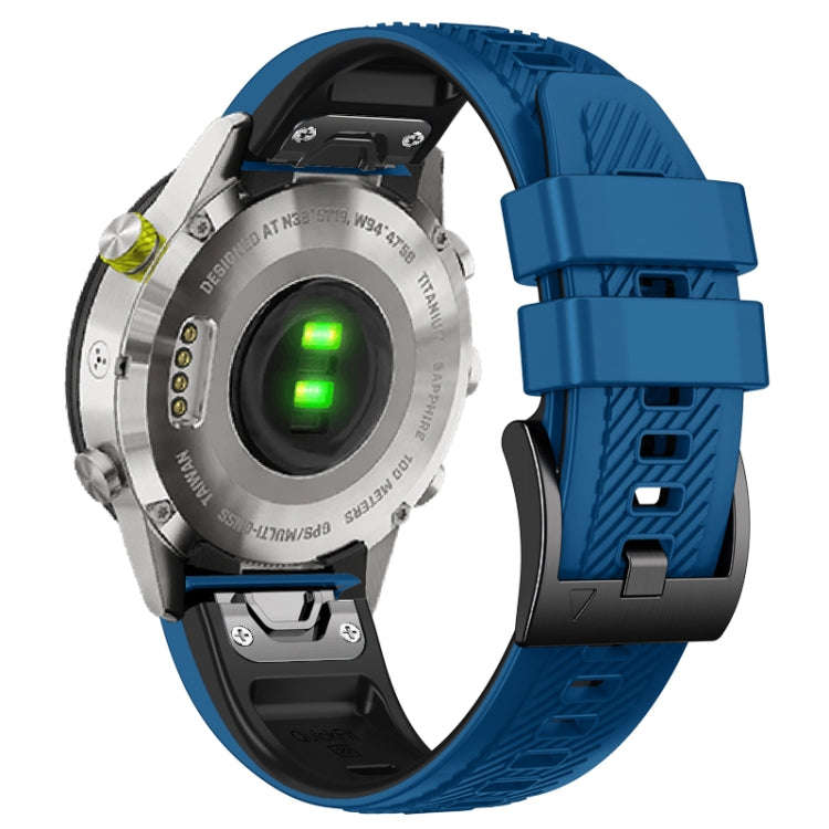 For Garmin Fenix 7 Twill Two Color Quick Release Silicone Watch Band(Royal Blue Black)