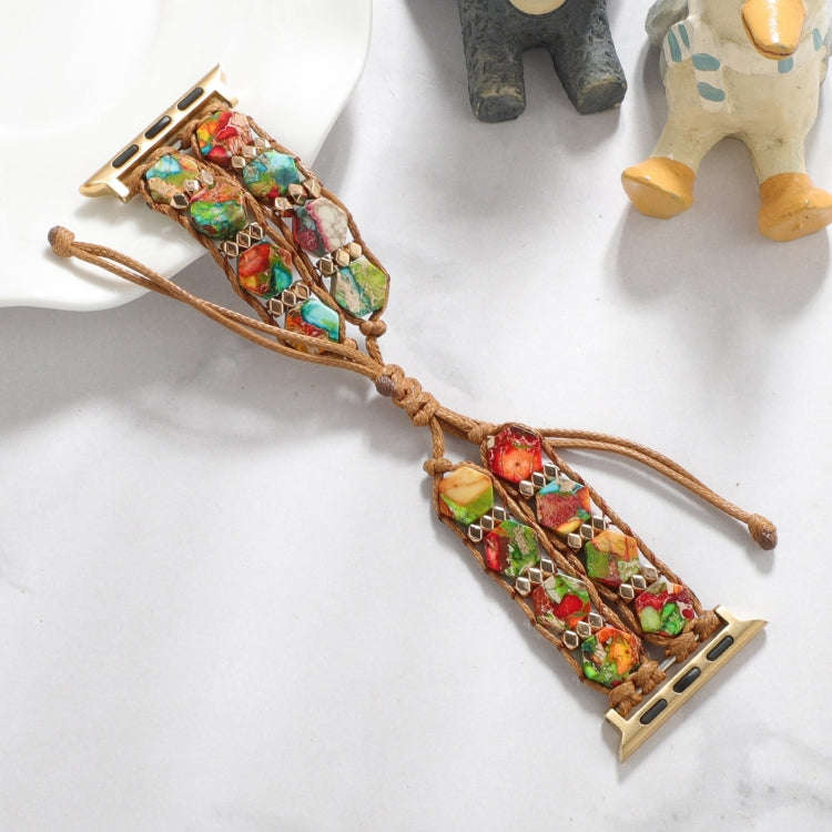For Apple Watch Series 3 42mm Hexagonal Stones Drawstring Chain Watch Band(Colorful)