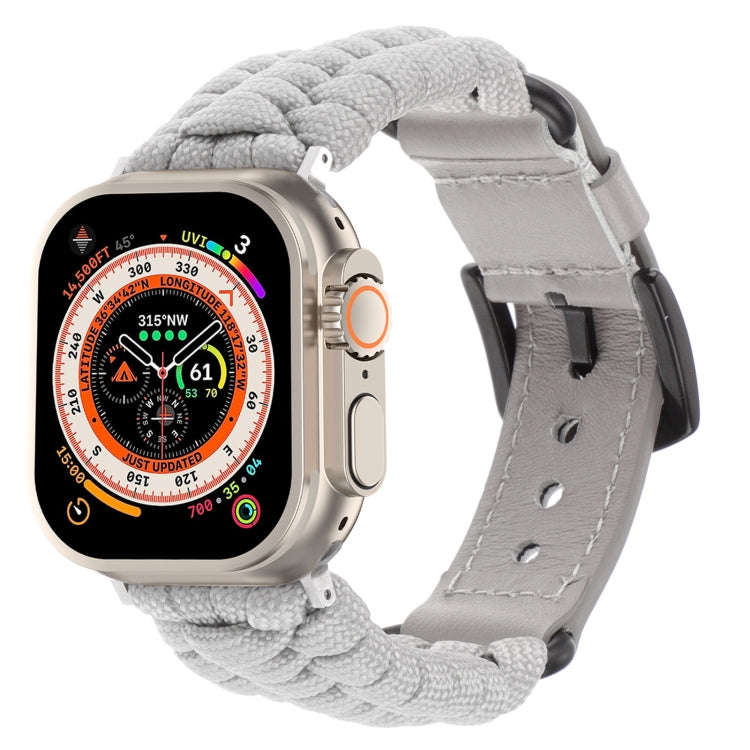For Apple Watch Ultra 2 49mm Plain Paracord Genuine Leather Watch Band(Grey)