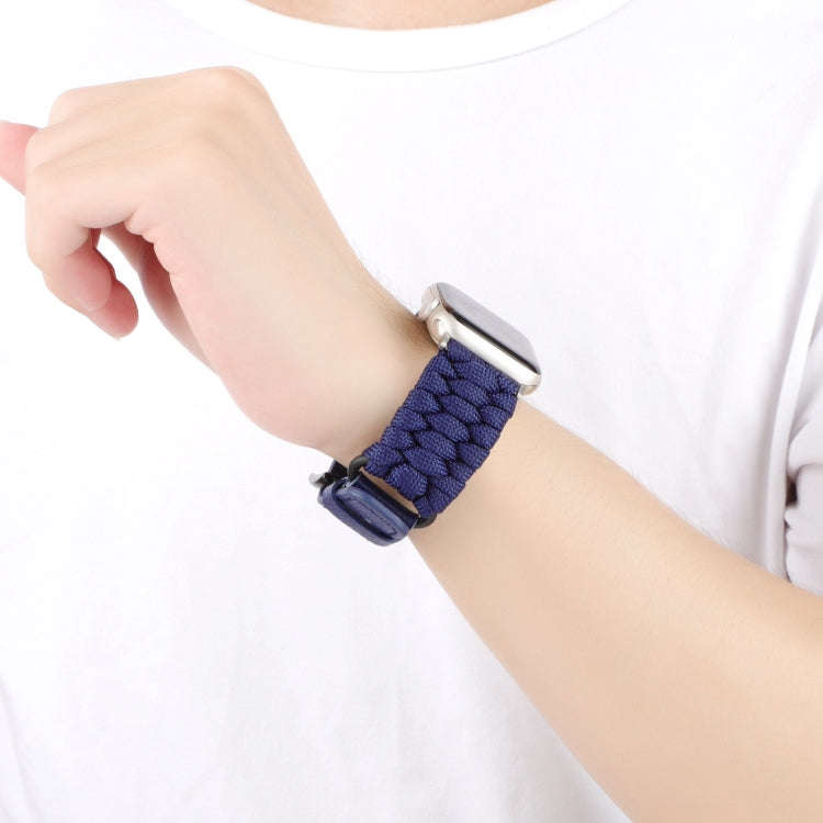 For Apple Watch Series 7 41mm Plain Paracord Genuine Leather Watch Band(Royal Blue)
