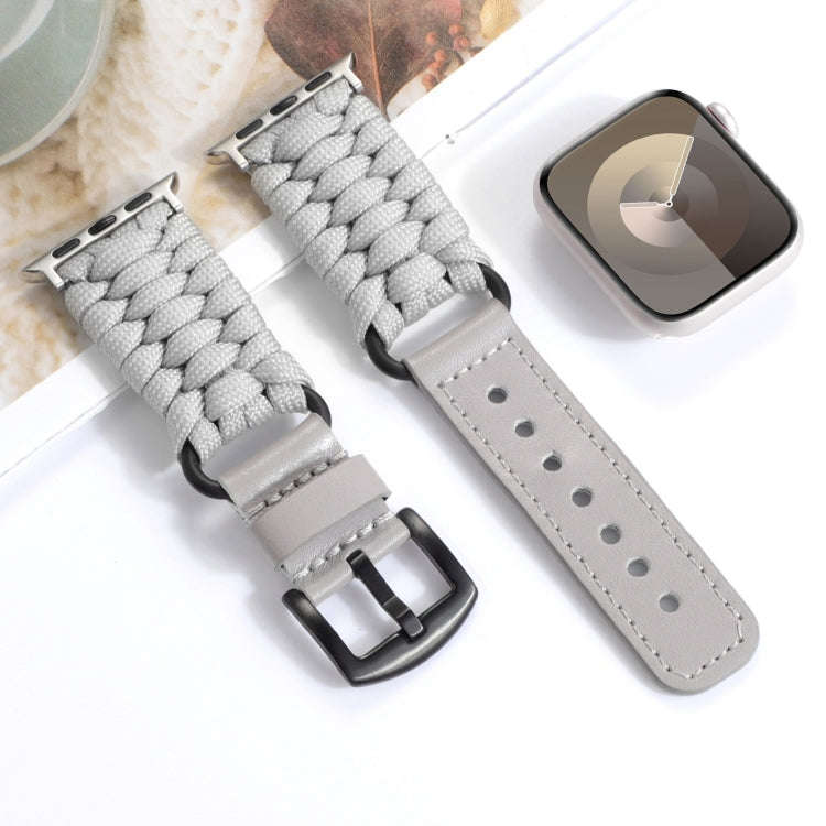 For Apple Watch Series 3 42mm Plain Paracord Genuine Leather Watch Band(Grey)