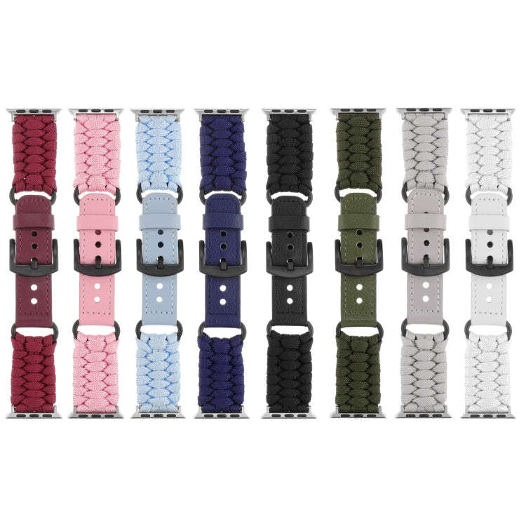 For Apple Watch Series 3 42mm Plain Paracord Genuine Leather Watch Band(Pink)