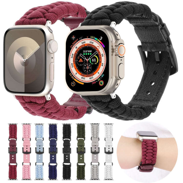 For Apple Watch Series 3 42mm Plain Paracord Genuine Leather Watch Band(Pink)