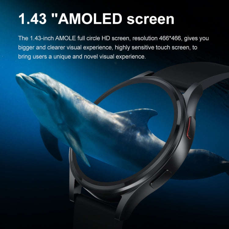 1.43 inch Leather Strap Bluetooth Call Smart Watch Support ECG / Non-invasive Blood Sugar(Black)