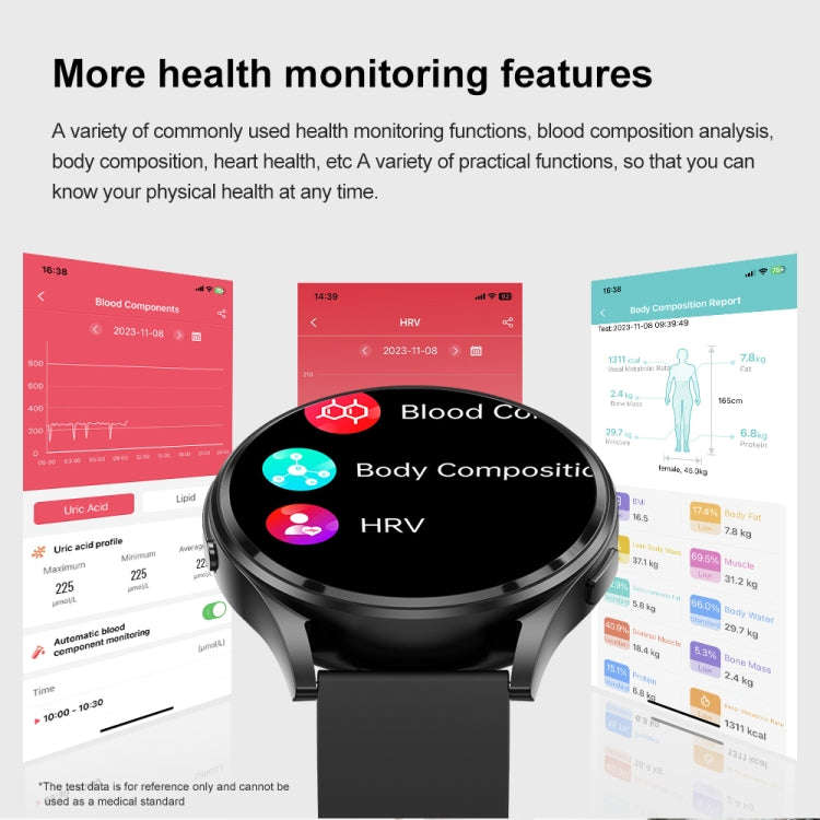 1.43 inch Leather Strap Bluetooth Call Smart Watch Support ECG / Non-invasive Blood Sugar(Black)