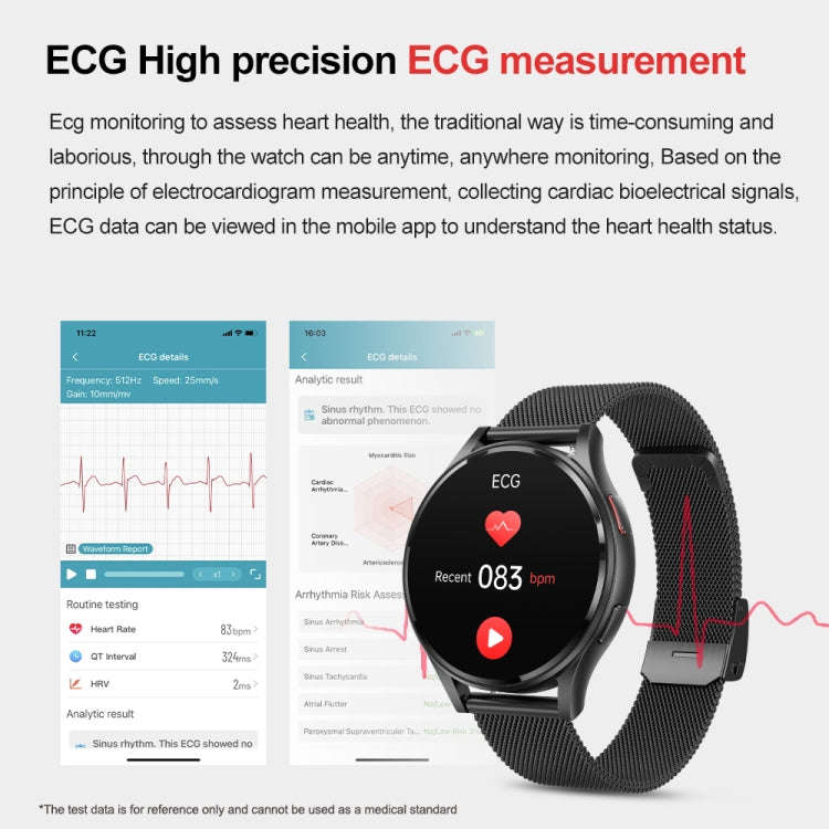 1.43 inch Leather Strap Bluetooth Call Smart Watch Support ECG / Non-invasive Blood Sugar(Black)
