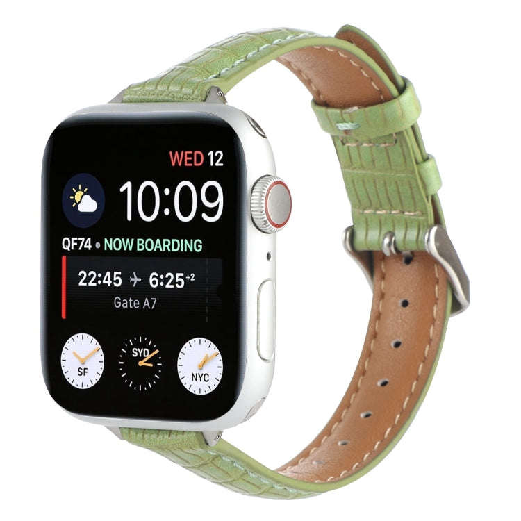 For Apple Watch Series 7 45mm Slim Crocodile Leather Watch Band(Light Green)