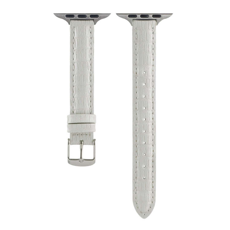 For Apple Watch SE 44mm Slim Crocodile Leather Watch Band(White)