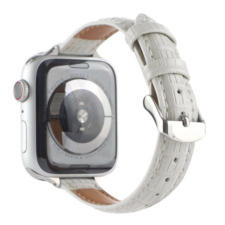 For Apple Watch SE 44mm Slim Crocodile Leather Watch Band(White)
