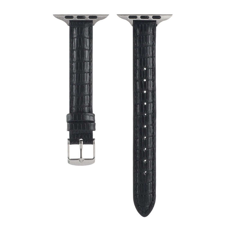 For Apple Watch Series 6 40mm Slim Crocodile Leather Watch Band(Black)