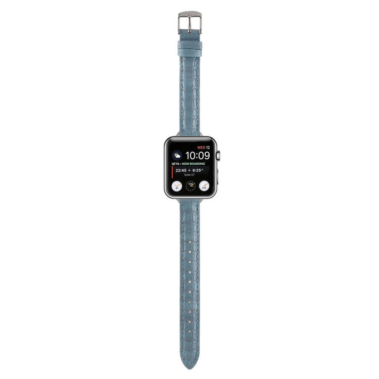 For Apple Watch Series 5 40mm Slim Crocodile Leather Watch Band(Light Blue)