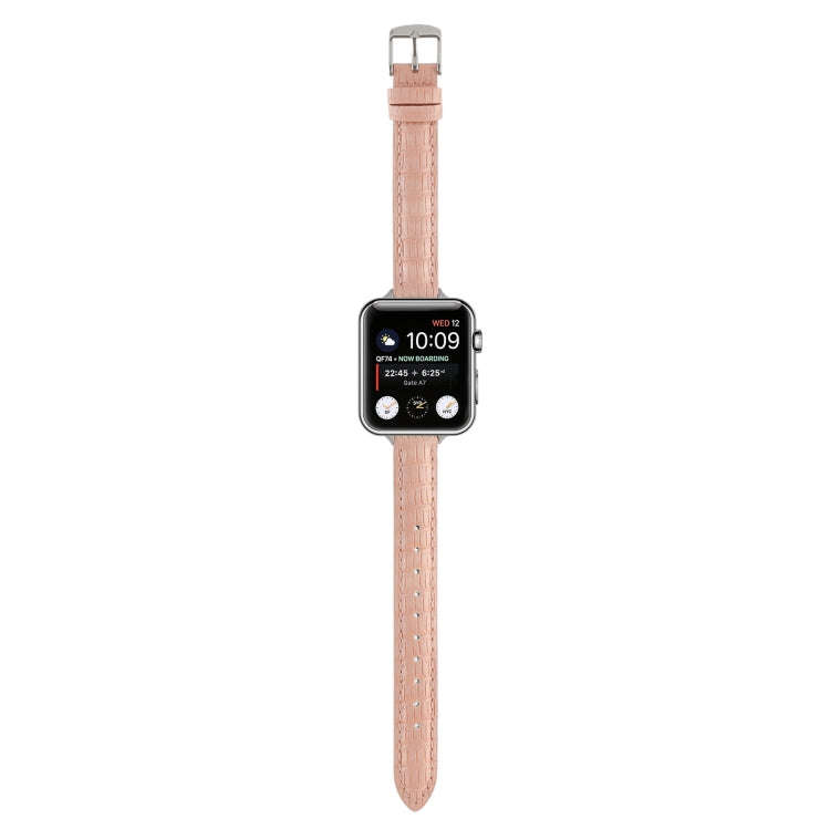 For Apple Watch Series 3 38mm Slim Crocodile Leather Watch Band(Pink)