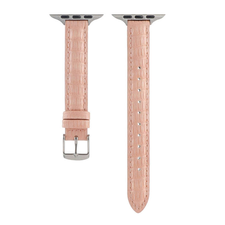 For Apple Watch Series 3 42mm Slim Crocodile Leather Watch Band(Pink)